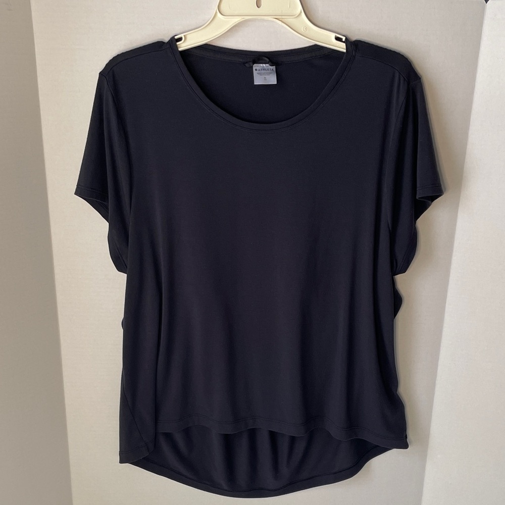 Athleta Women's XL Black Short Sleeve Tee with Back Cutout Athletic Workout